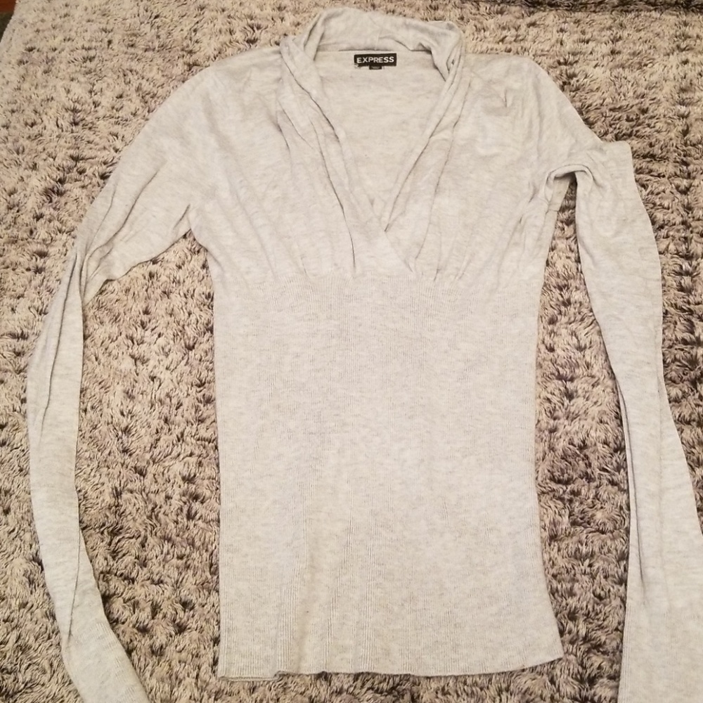 Express light grey long sleeve v-neck sweater